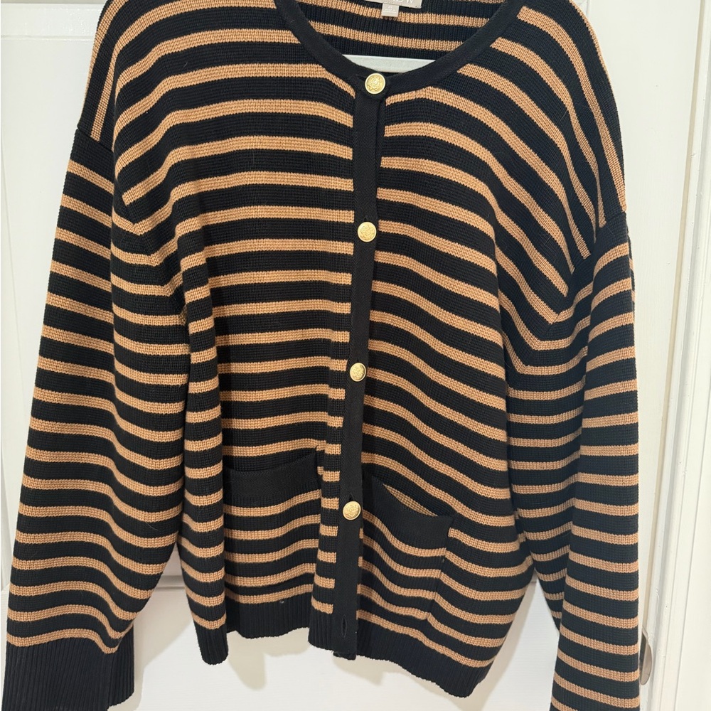 J. Crew Black and Tan Striped Cardigan